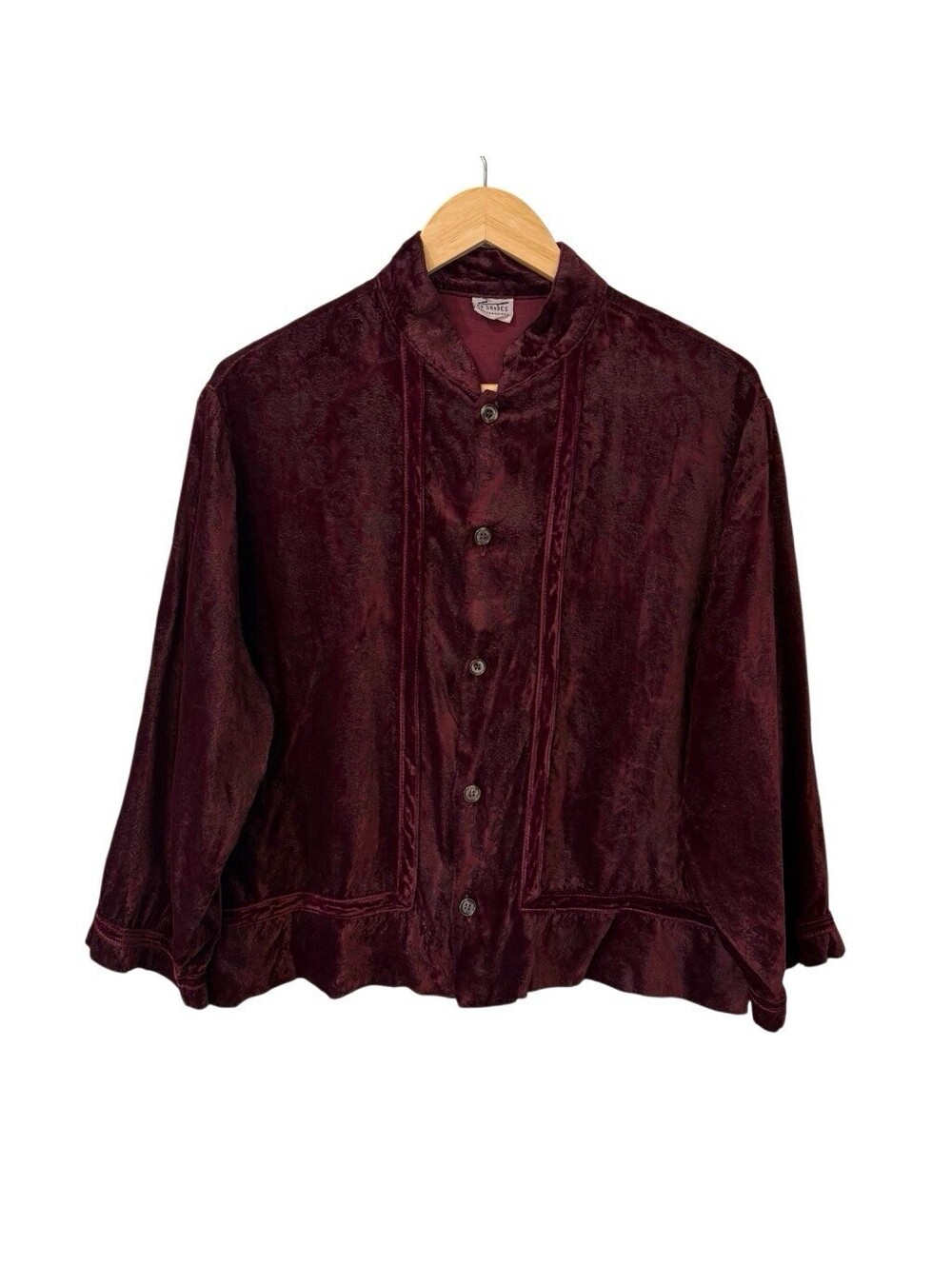 CP Shades Crushed Velvet Jacket Size M Burgundy 3/4  Cottagecore Artsy